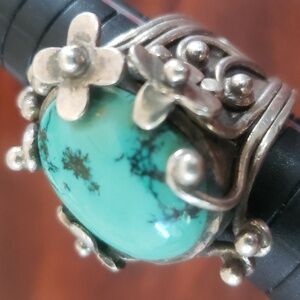 Sterling Silver Turquoise Blue Artisan Statement Ring Boho Fairycore